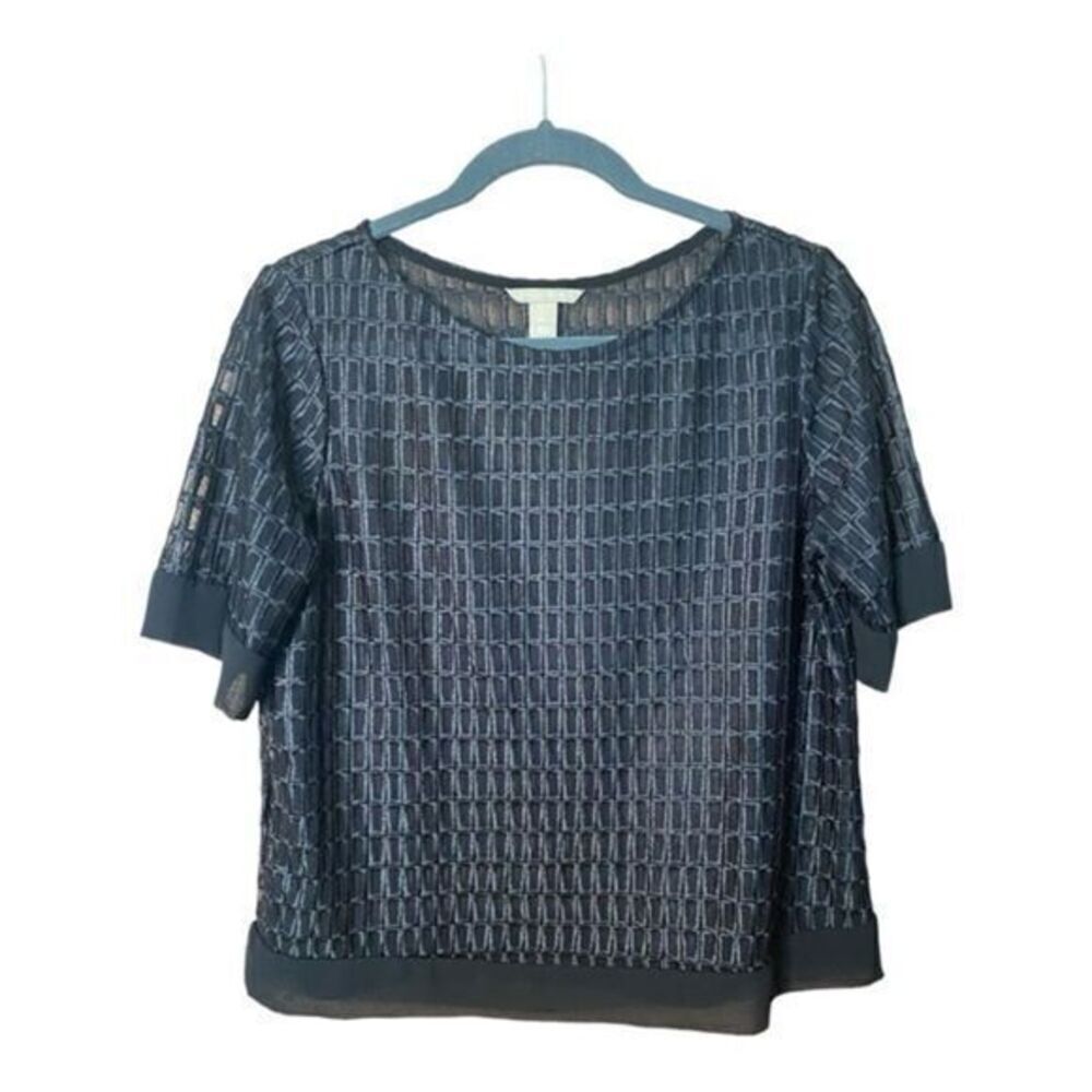 Banana Republic Women's Black Mesh Sheer Short Sleeve Top‎ SKU0061